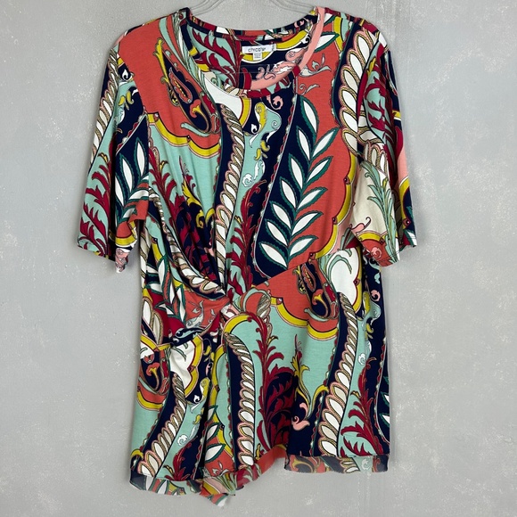 Chicos size 3 /XL touch of cool abstract draped tunic top colorful short sleeve - Picture 3 of 14